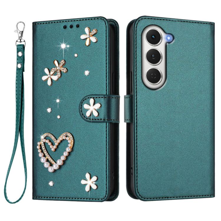 For Tecno Spark 40 Pro 4G ZS01 Double-Layer Heart Floral Vegan Leather Phone Case with Wrist Strap