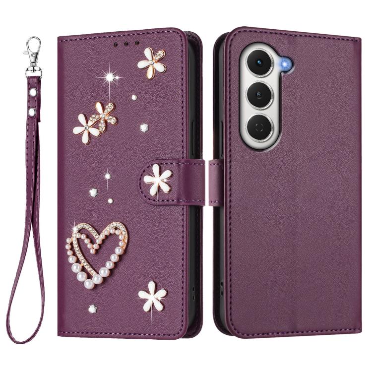 For Tecno Spark 40 Pro 4G ZS01 Double-Layer Heart Floral Vegan Leather Phone Case with Wrist Strap