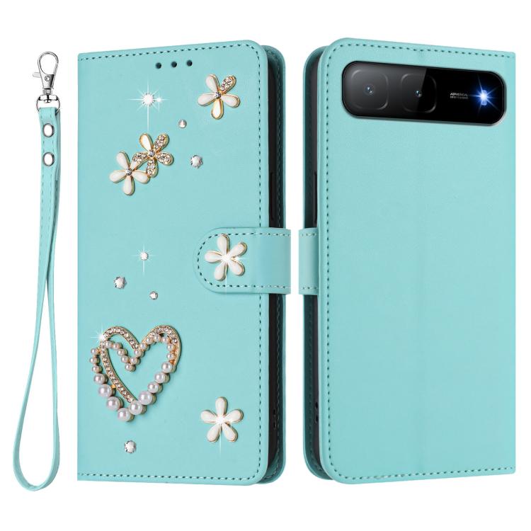 For Tecno Spark Go 5G 2025 / Hot 60i 5G ZS01 Double-Layer Heart Floral Vegan Leather Phone Case with Wrist Strap