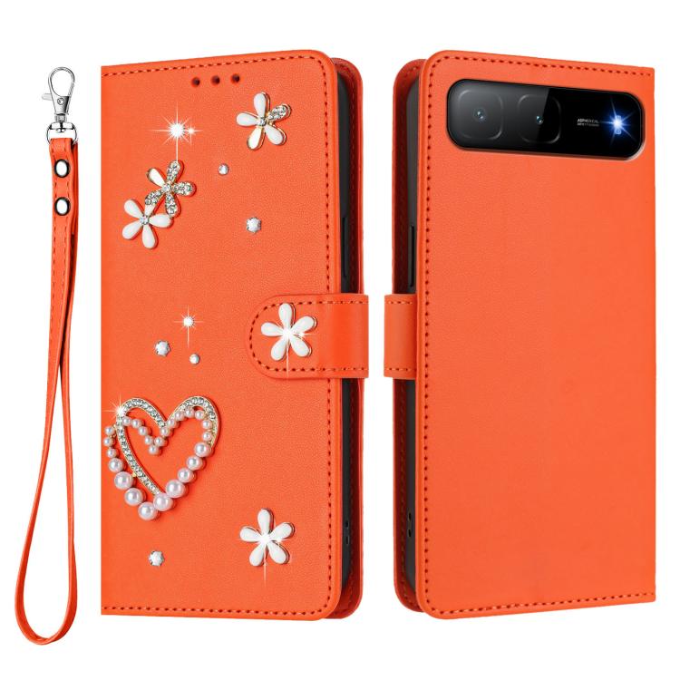 For Tecno Spark Go 5G 2025 / Hot 60i 5G ZS01 Double-Layer Heart Floral Vegan Leather Phone Case with Wrist Strap