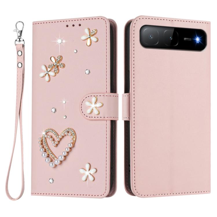 For Tecno Spark Go 5G 2025 / Hot 60i 5G ZS01 Double-Layer Heart Floral Vegan Leather Phone Case with Wrist Strap