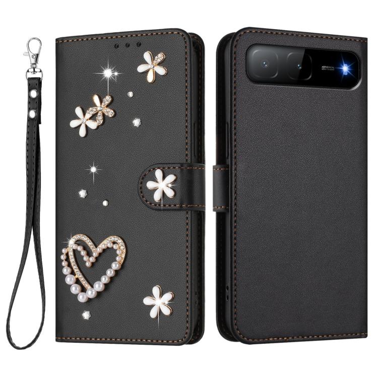 For Tecno Spark Go 5G 2025 / Hot 60i 5G ZS01 Double-Layer Heart Floral Vegan Leather Phone Case with Wrist Strap