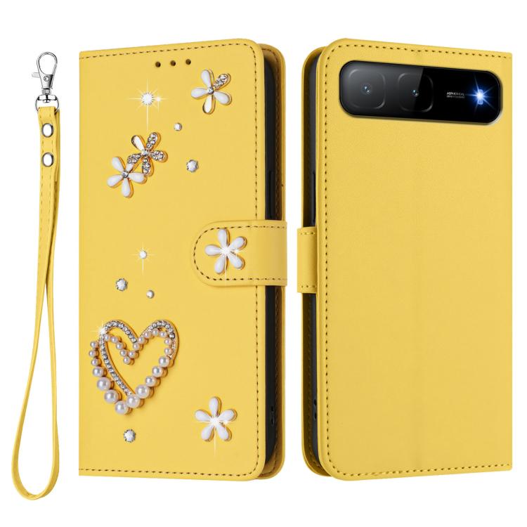 For Tecno Spark Go 5G 2025 / Hot 60i 5G ZS01 Double-Layer Heart Floral Vegan Leather Phone Case with Wrist Strap