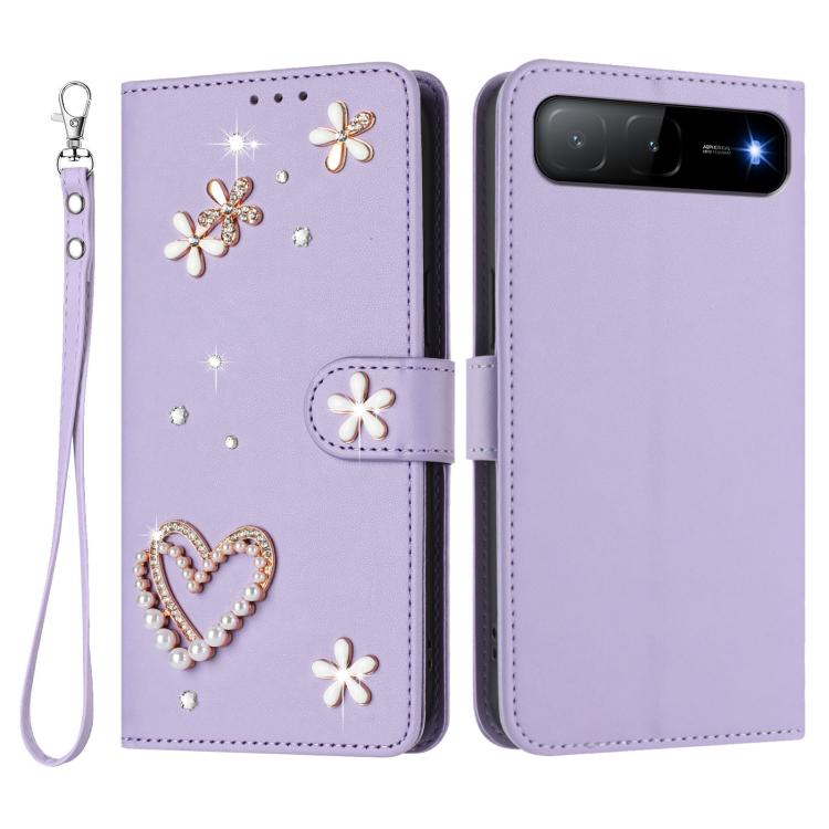 For Tecno Spark Go 5G 2025 / Hot 60i 5G ZS01 Double-Layer Heart Floral Vegan Leather Phone Case with Wrist Strap