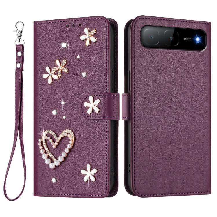 For Tecno Spark Go 5G 2025 / Hot 60i 5G ZS01 Double-Layer Heart Floral Vegan Leather Phone Case with Wrist Strap