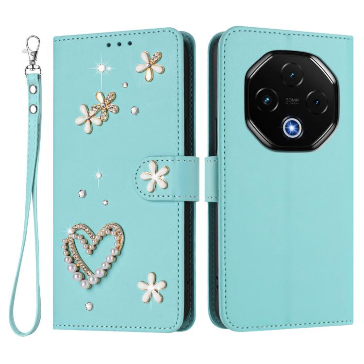 For Umidigi G100 Pro ZS01 Double-Layer Heart Floral Vegan Leather Phone Case with Wrist Strap