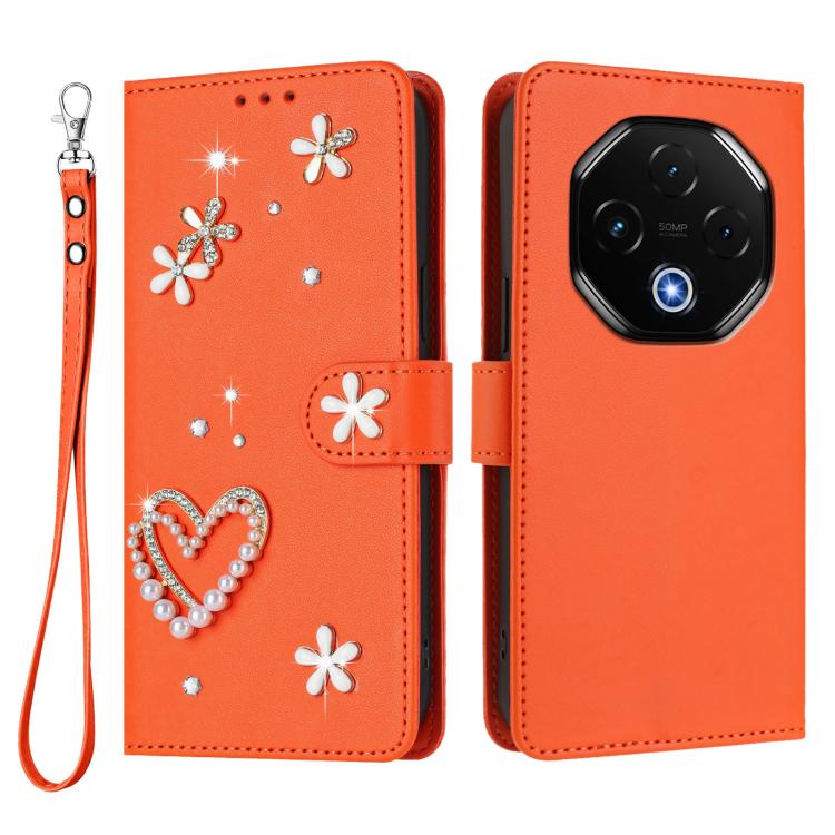 For Umidigi G100 Pro ZS01 Double-Layer Heart Floral Vegan Leather Phone Case with Wrist Strap
