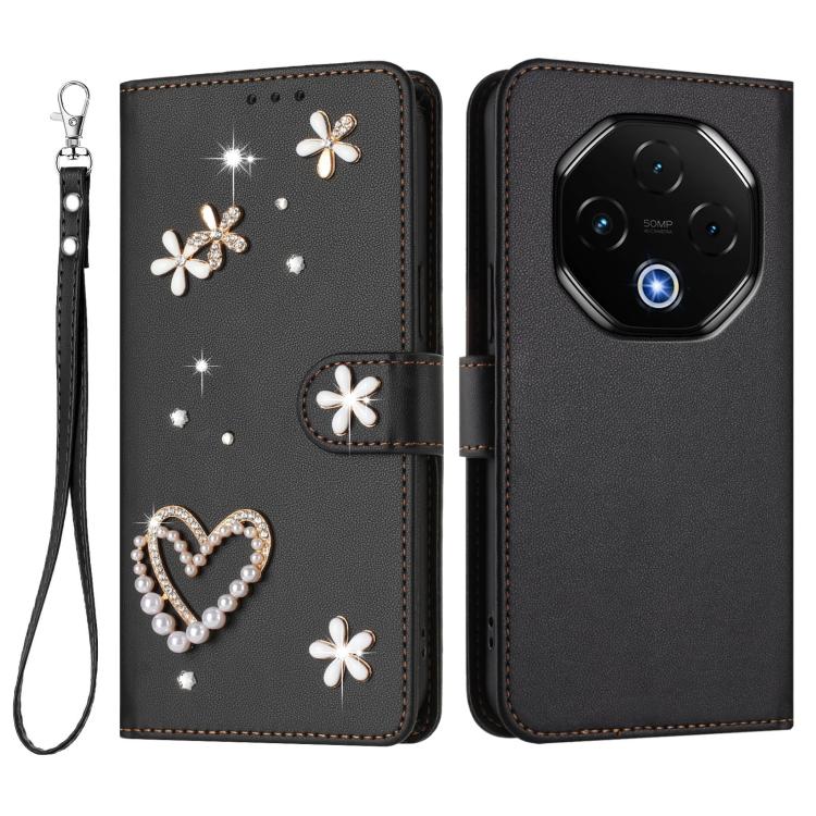 For Umidigi G100 Pro ZS01 Double-Layer Heart Floral Vegan Leather Phone Case with Wrist Strap