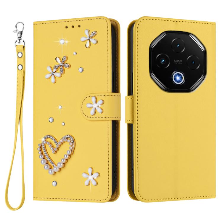 For Umidigi G100 Pro ZS01 Double-Layer Heart Floral Vegan Leather Phone Case with Wrist Strap