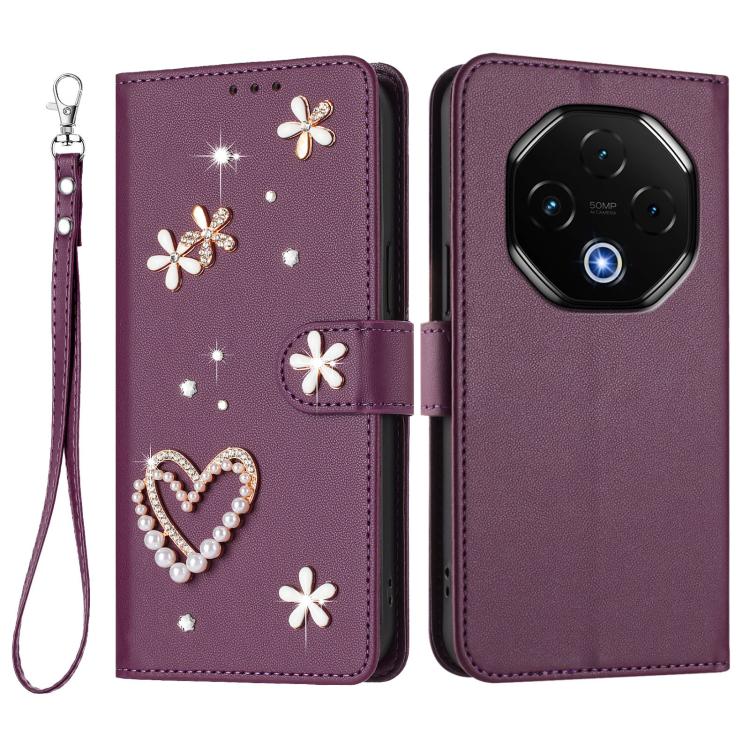 For Umidigi G100 Pro ZS01 Double-Layer Heart Floral Vegan Leather Phone Case with Wrist Strap