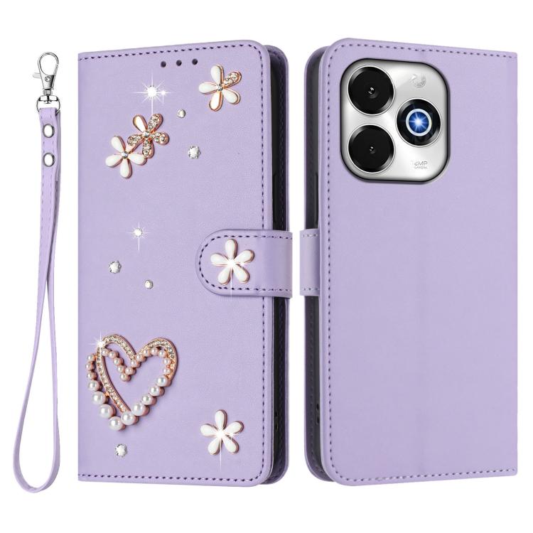 For Umidigi G100X 5G/G9X/Note 100X 5G ZS01 Double-Layer Heart Floral Vegan Leather Phone Case with Wrist Strap