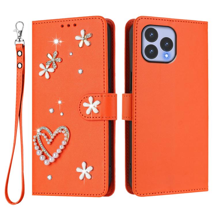 For Wiko T60 / Cubot P80 ZS01 Double-Layer Heart Floral Vegan Leather Phone Case with Wrist Strap