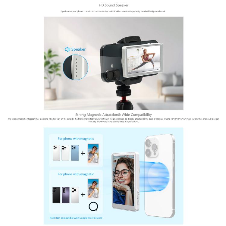 FEELWORLD MC4 Selfie Screen Monitor for Vlog Live Stream Magnetic Back Wireless Connection with Remote Control - White
