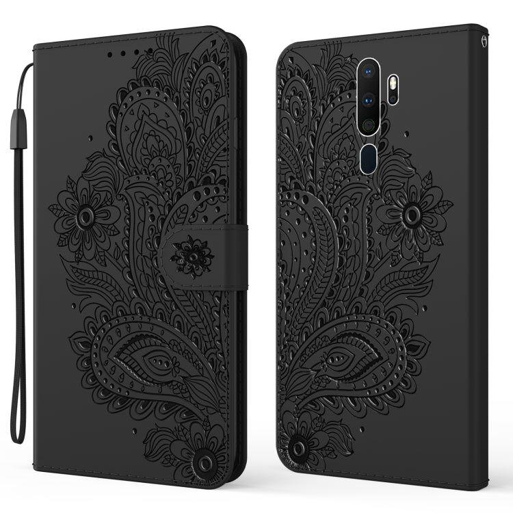 For OPPO A9 (2020) / A5 (2020) Peacock Embossed Pattern Horizontal Flip Leather Case with Holder & Card Slots & Wallet & Lanyard