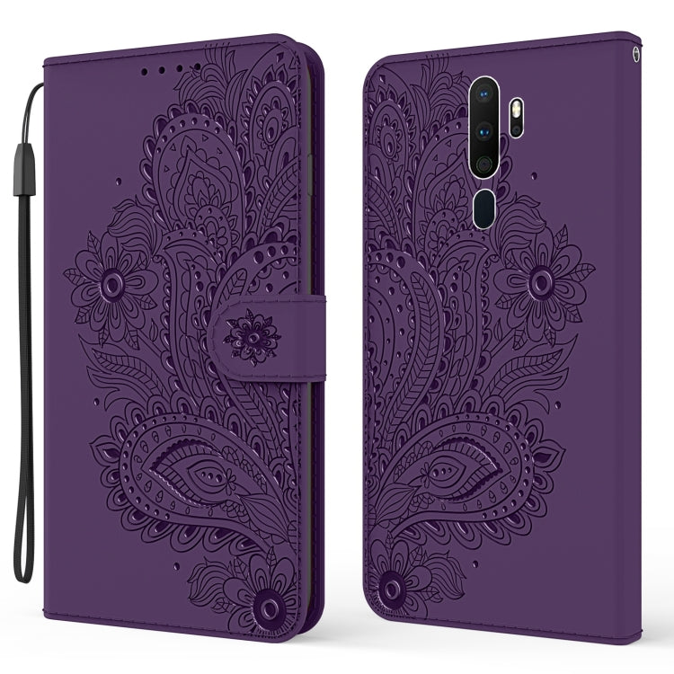 For OPPO A9 (2020) / A5 (2020) Peacock Embossed Pattern Horizontal Flip Leather Case with Holder & Card Slots & Wallet & Lanyard