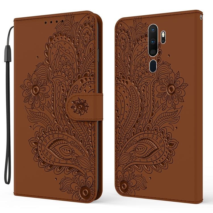 For OPPO A9 (2020) / A5 (2020) Peacock Embossed Pattern Horizontal Flip Leather Case with Holder & Card Slots & Wallet & Lanyard