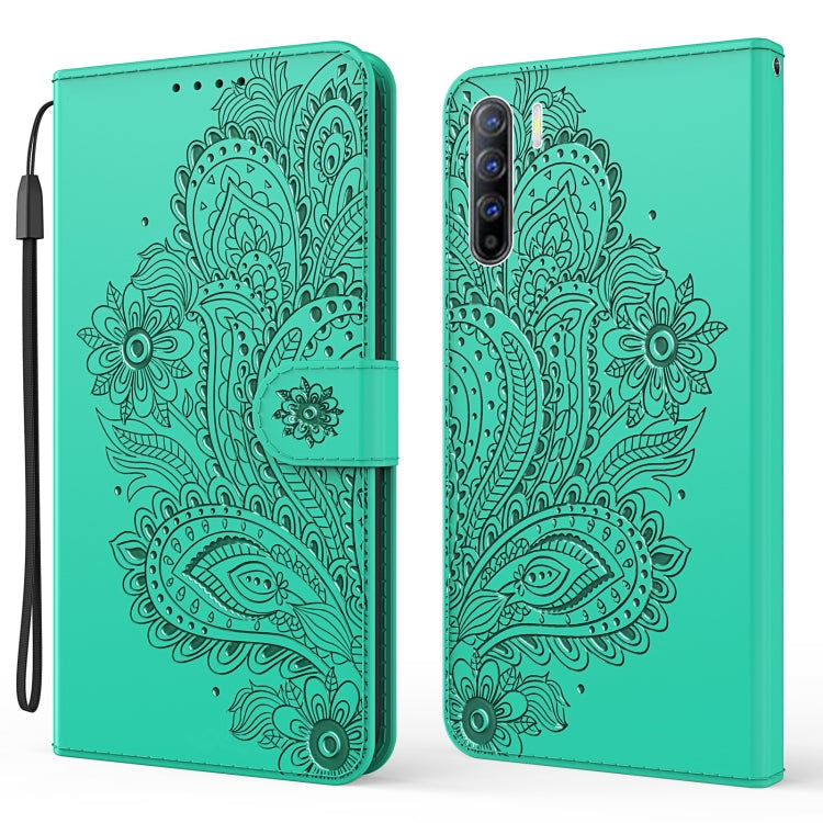 For OPPO Reno3 / A91 Peacock Embossed Pattern Horizontal Flip Leather Case with Holder & Card Slots & Wallet & Lanyard