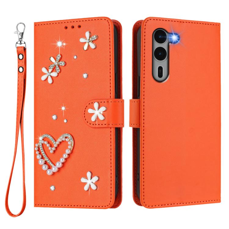 For Fujitsu Arrows We2 Plus F-51E ZS01 Double-Layer Heart Floral Vegan Leather Phone Case with Wrist Strap
