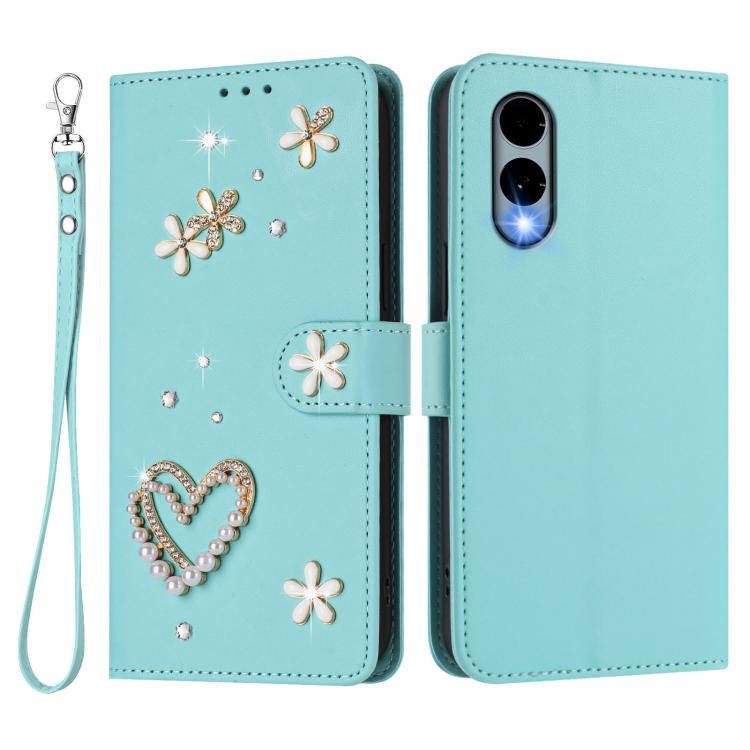 For Fujitsu Arrows We2 F-52E ZS01 Double-Layer Heart Floral Vegan Leather Phone Case with Wrist Strap