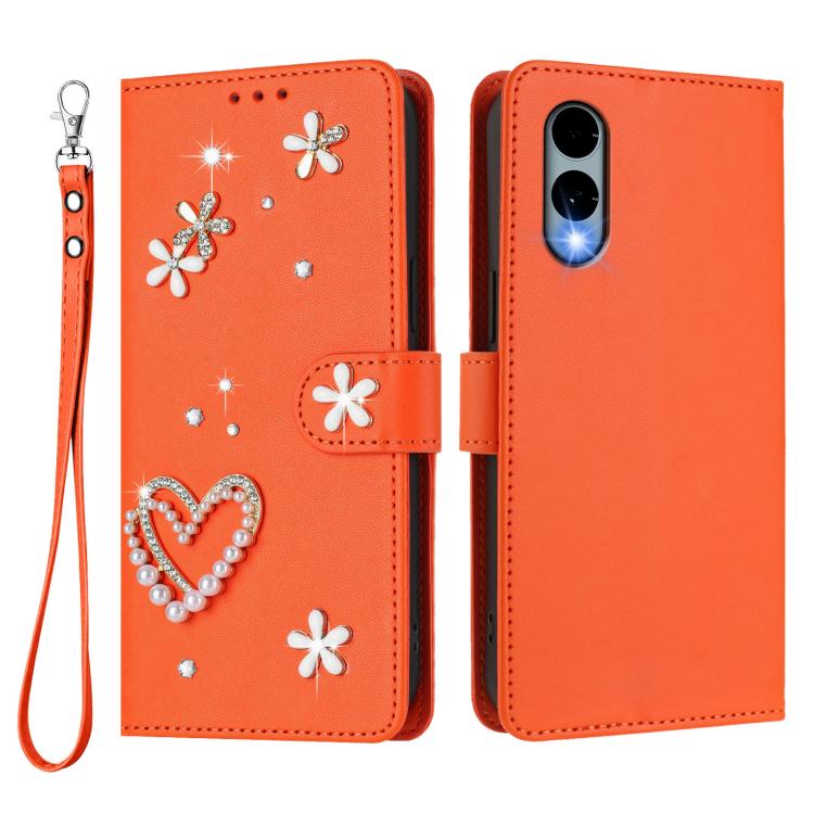 For Fujitsu Arrows We2 F-52E ZS01 Double-Layer Heart Floral Vegan Leather Phone Case with Wrist Strap