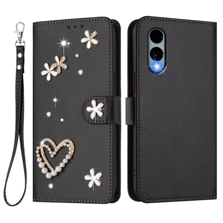 For Fujitsu Arrows We2 F-52E ZS01 Double-Layer Heart Floral Vegan Leather Phone Case with Wrist Strap