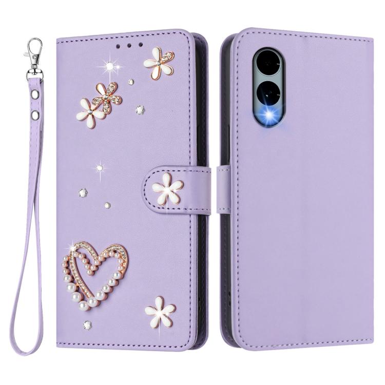 For Fujitsu Arrows We2 F-52E ZS01 Double-Layer Heart Floral Vegan Leather Phone Case with Wrist Strap
