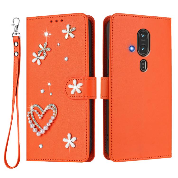 For Fujitsu FCNE Rakuraku F-53E ZS01 Double-Layer Heart Floral Vegan Leather Phone Case with Wrist Strap