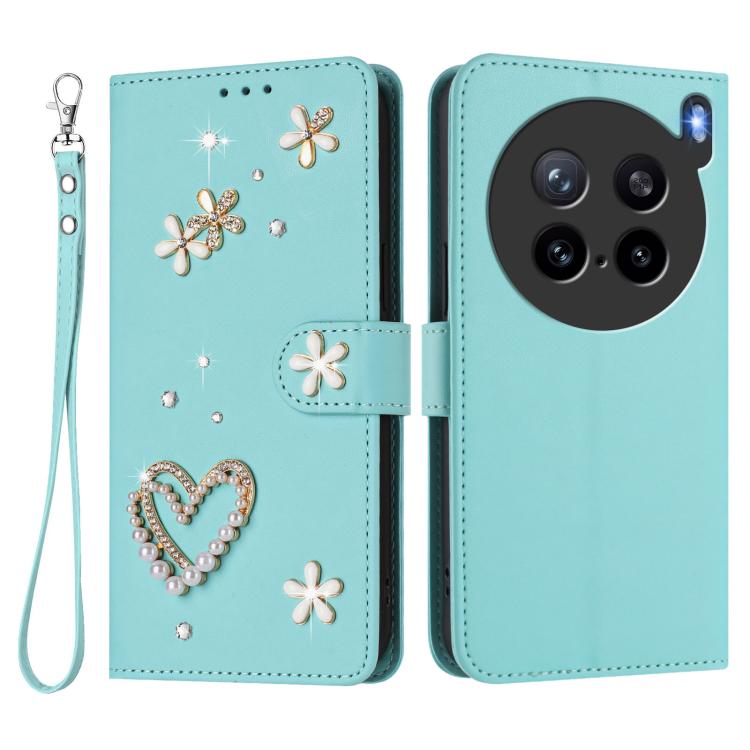 For vivo X200s 5G ZS01 Double-Layer Heart Floral Vegan Leather Phone Case with Wrist Strap