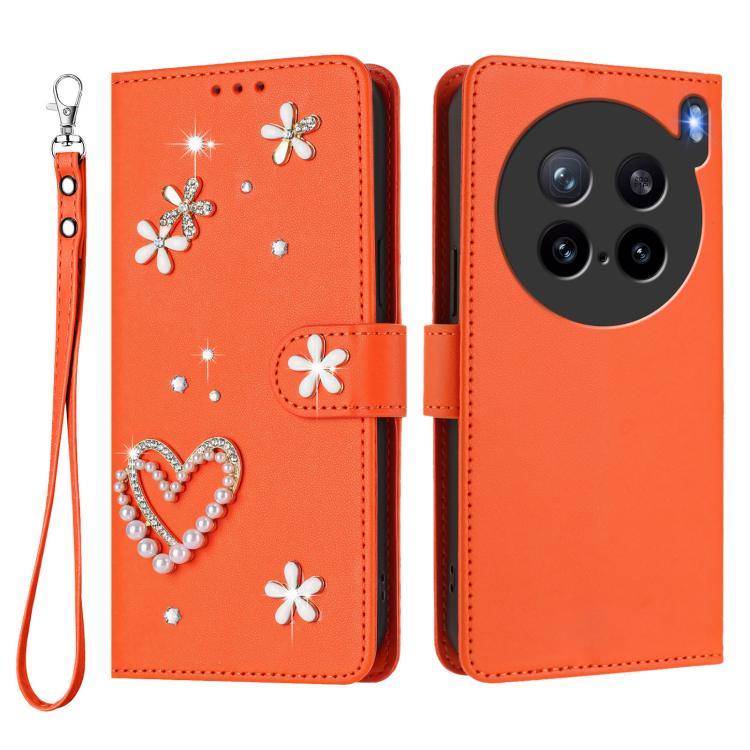 For vivo X200s 5G ZS01 Double-Layer Heart Floral Vegan Leather Phone Case with Wrist Strap
