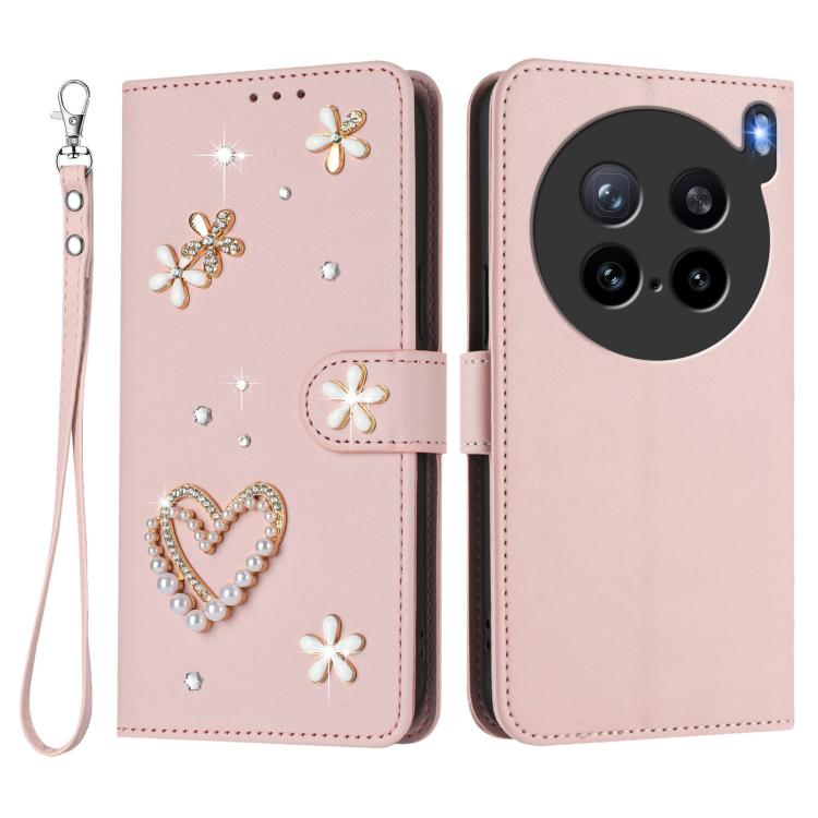 For vivo X200s 5G ZS01 Double-Layer Heart Floral Vegan Leather Phone Case with Wrist Strap