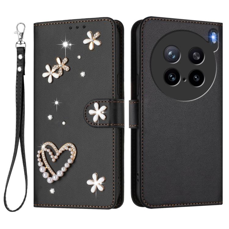 For vivo X200s 5G ZS01 Double-Layer Heart Floral Vegan Leather Phone Case with Wrist Strap