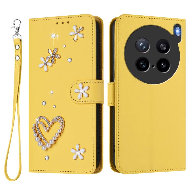 For vivo X200s 5G ZS01 Double-Layer Heart Floral Vegan Leather Phone Case with Wrist Strap