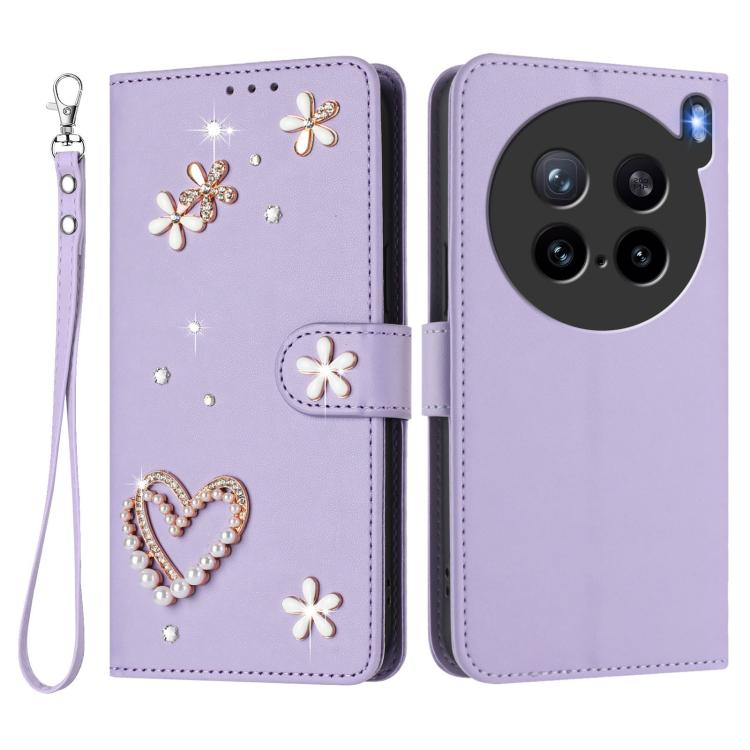 For vivo X200s 5G ZS01 Double-Layer Heart Floral Vegan Leather Phone Case with Wrist Strap