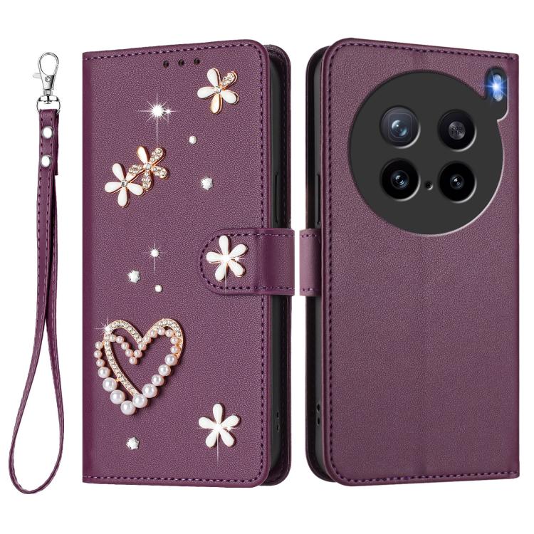 For vivo X200s 5G ZS01 Double-Layer Heart Floral Vegan Leather Phone Case with Wrist Strap