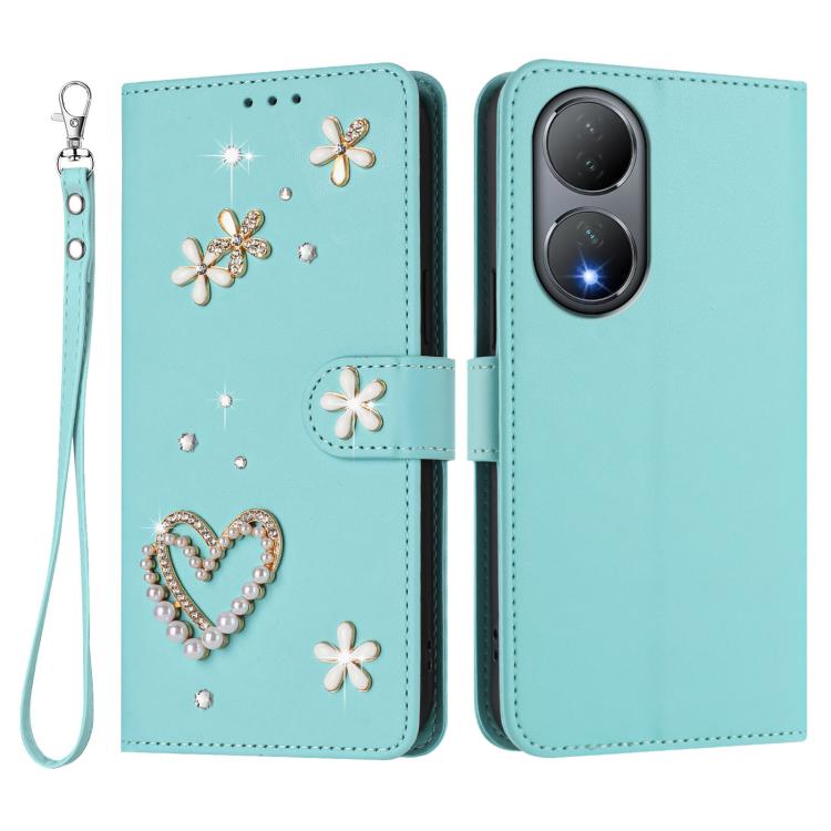 For vivo Y100 5G India / Y100A 5G India ZS01 Double-Layer Heart Floral Vegan Leather Phone Case with Wrist Strap