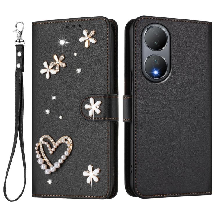 For vivo Y100 5G India / Y100A 5G India ZS01 Double-Layer Heart Floral Vegan Leather Phone Case with Wrist Strap