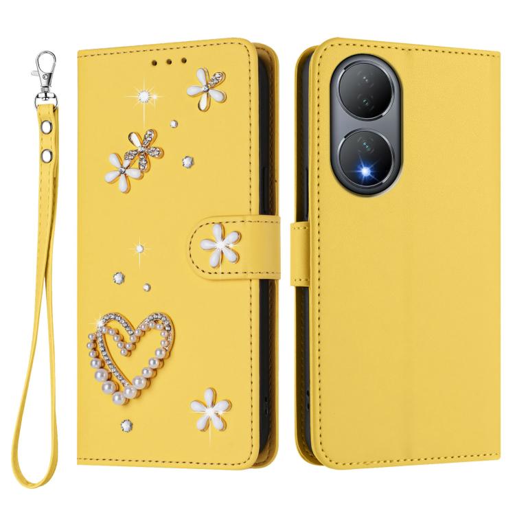 For vivo Y100 5G India / Y100A 5G India ZS01 Double-Layer Heart Floral Vegan Leather Phone Case with Wrist Strap