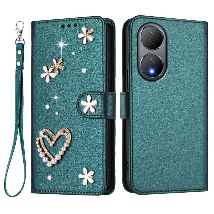 For vivo Y100 5G India / Y100A 5G India ZS01 Double-Layer Heart Floral Vegan Leather Phone Case with Wrist Strap