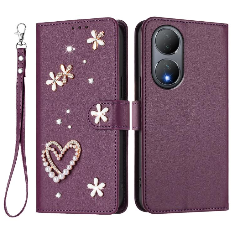 For vivo Y100 5G India / Y100A 5G India ZS01 Double-Layer Heart Floral Vegan Leather Phone Case with Wrist Strap