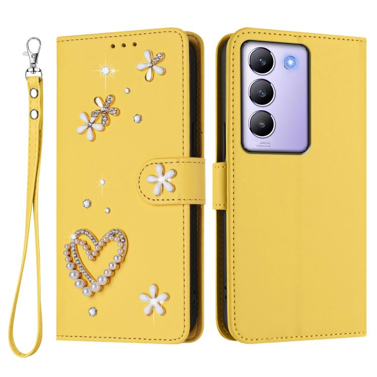 For vivo Y100 5G IDN / Y200e 5G Global ZS01 Double-Layer Heart Floral Vegan Leather Phone Case with Wrist Strap