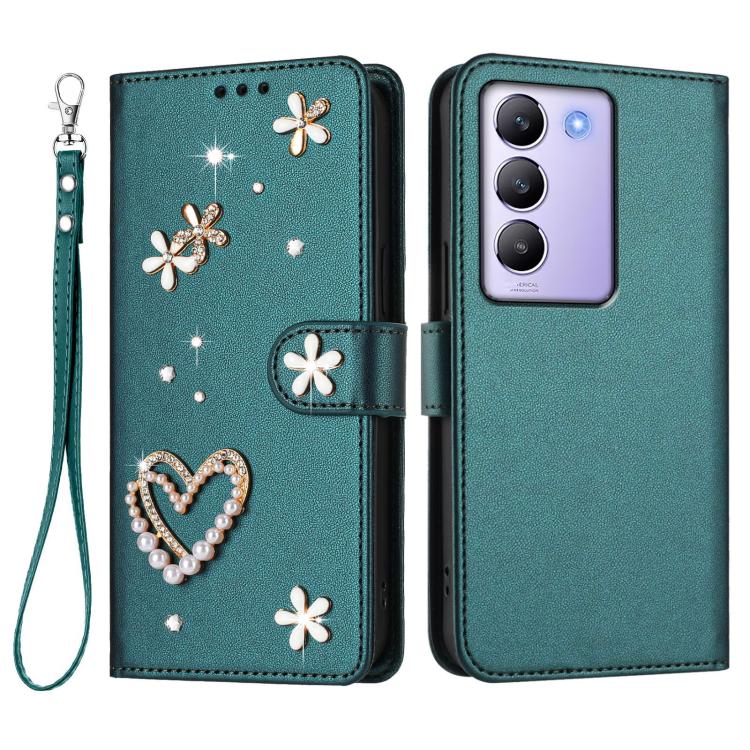 For vivo Y100 5G IDN / Y200e 5G Global ZS01 Double-Layer Heart Floral Vegan Leather Phone Case with Wrist Strap