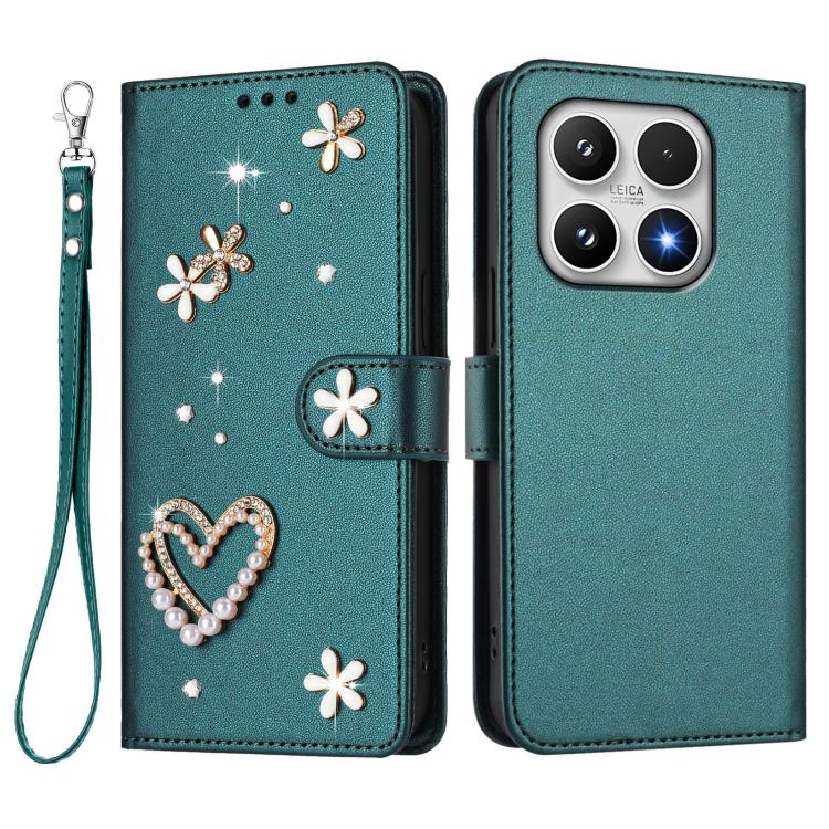 For Xiaomi 17 5G ZS01 Double-Layer Heart Floral Vegan Leather Phone Case with Wrist Strap