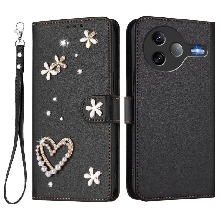 For Xiaomi Poco F7 Ultra 5G / Redmi K80 Pro ZS01 Double-Layer Heart Floral Vegan Leather Phone Case with Wrist Strap