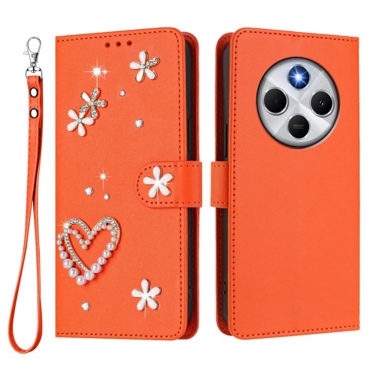 For Xiaomi Poco M7 5G / Poco C75 4G ZS01 Double-Layer Heart Floral Vegan Leather Phone Case with Wrist Strap