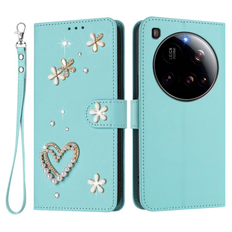 For Xiaomi 15 Ultra 5G ZS01 Double-Layer Heart Floral Vegan Leather Phone Case with Wrist Strap