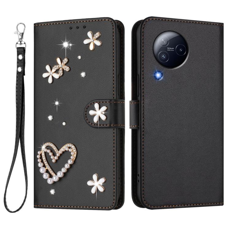 For Xiaomi Civi 3 ZS01 Double-Layer Heart Floral Vegan Leather Phone Case with Wrist Strap