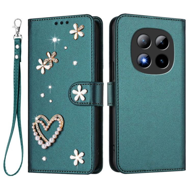 For Redmi Note 15 Pro+ 5G Global 163.3mm ZS01 Double-Layer Heart Floral Vegan Leather Phone Case with Wrist Strap