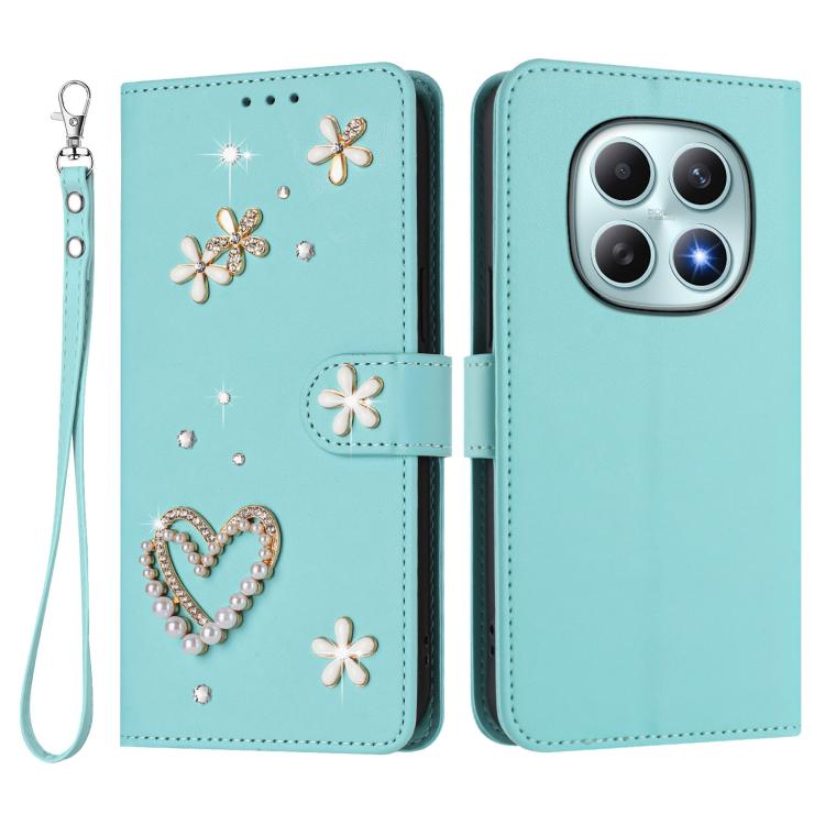 For Redmi Note 15 5G / 4G Global 164mm ZS01 Double-Layer Heart Floral Vegan Leather Phone Case with Wrist Strap