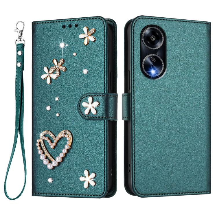 For OPPO A98 5G / F23 5G India ZS01 Double-Layer Heart Floral Vegan Leather Phone Case with Wrist Strap