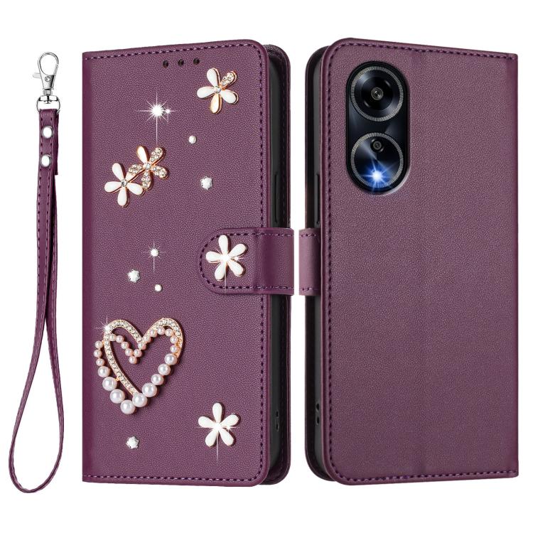 For OPPO A98 5G / F23 5G India ZS01 Double-Layer Heart Floral Vegan Leather Phone Case with Wrist Strap